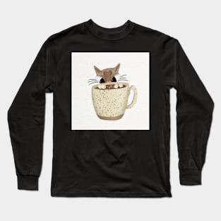 Curious Cat Cocoa White Background Long Sleeve T-Shirt